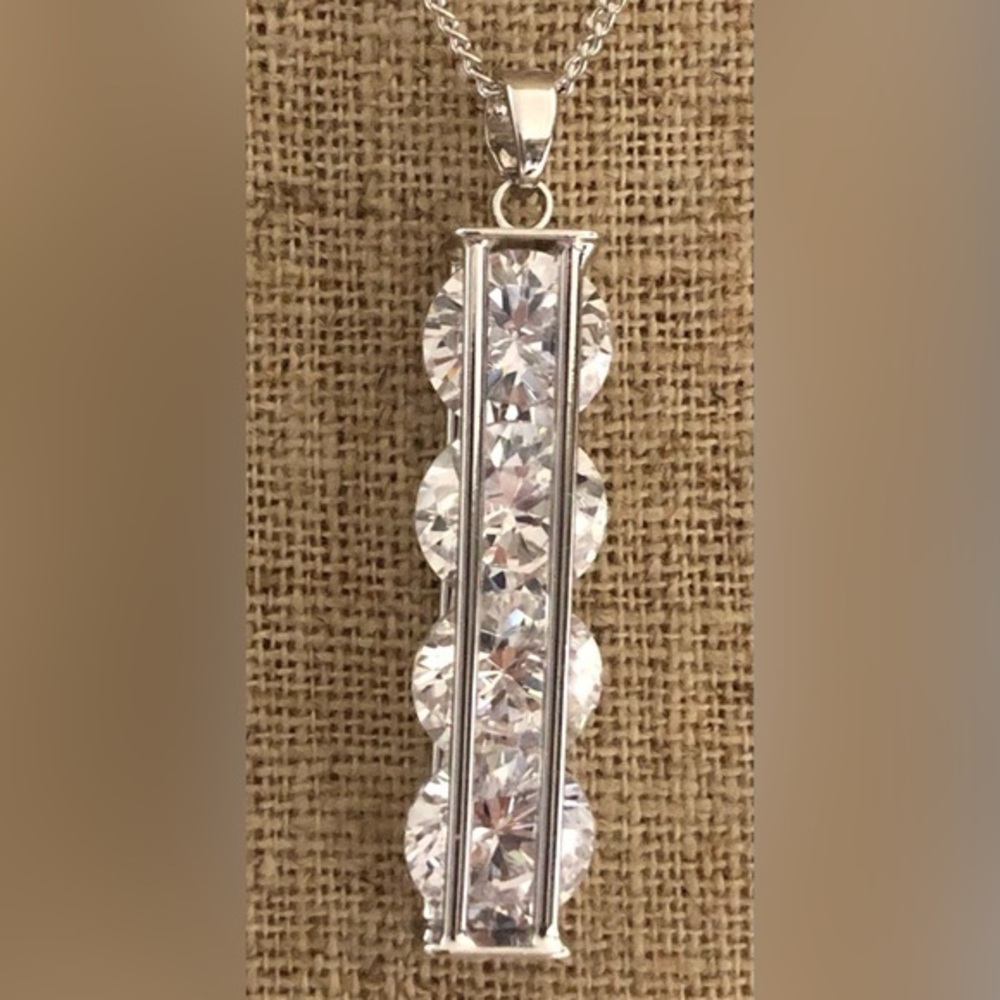 Silver Tone Crystal Pendant Necklace